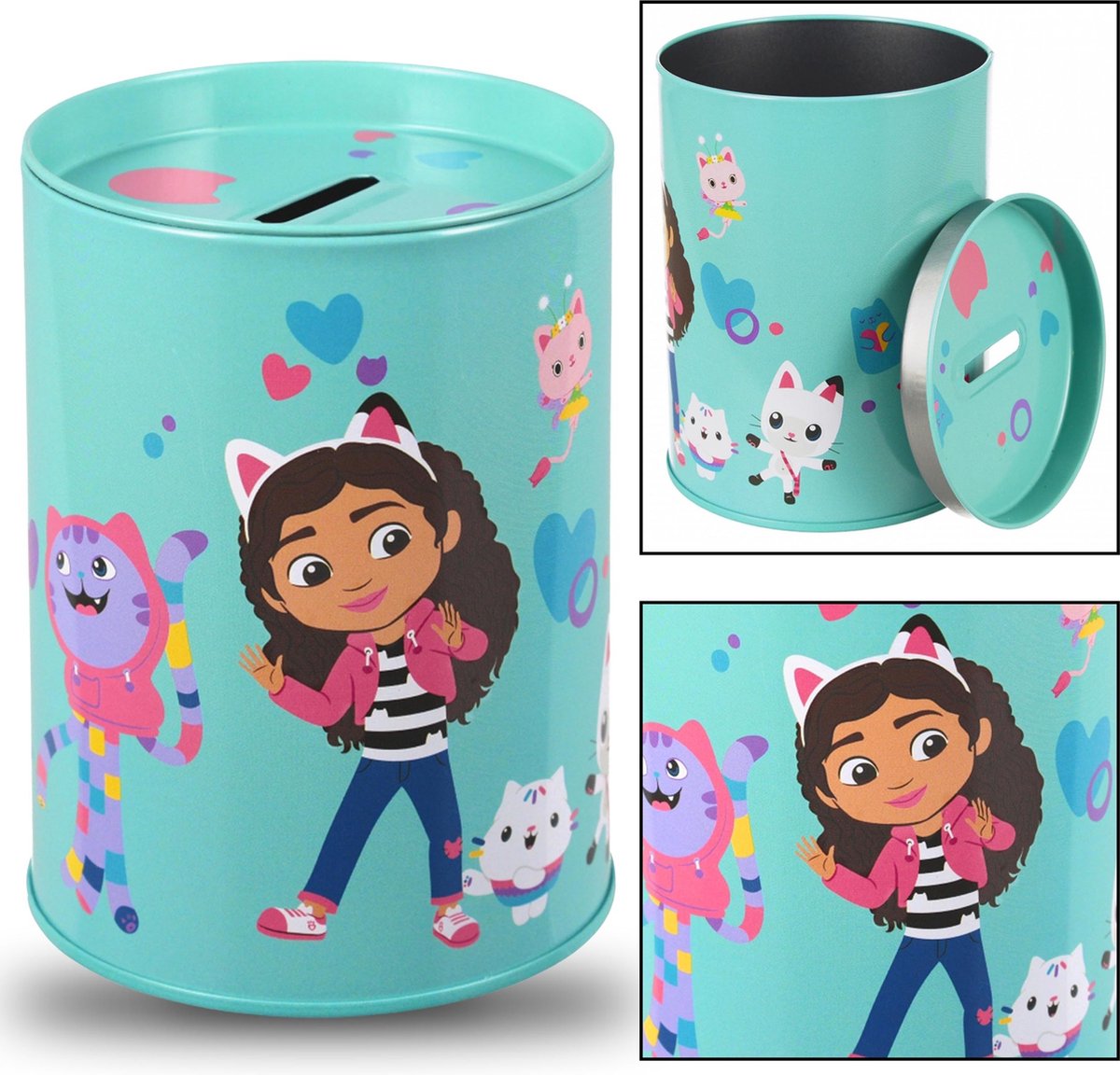 Metalen spaarpot Gabbys Dollhouse , ronde spaarpot voor kinderen