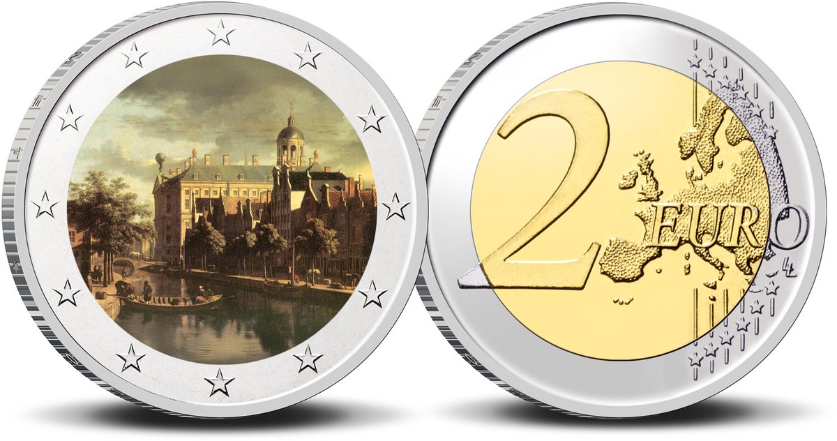 2 Euro munt Amsterdam 750-6 Gezicht op Nieuwezijds Voorburgwal met Paleis