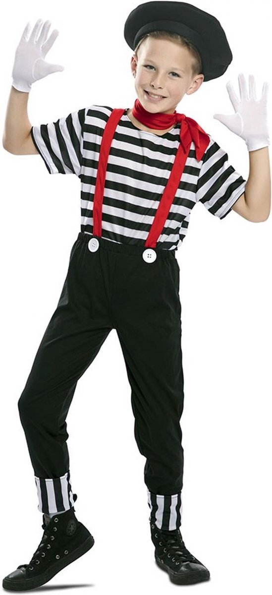 EUROCARNAVALES - Mime kostuum met baret voor jongens - 7 - 9 jaar (122/134) - Kinderkostuums