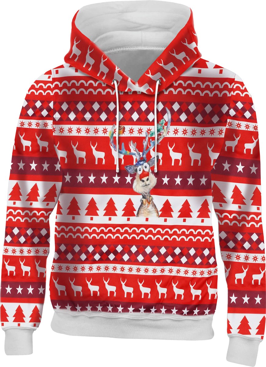 Christmas Hoodie - Rendier print - Foute kersttrui - Kersttrui Dames - Kersttrui Heren - Kerst Hoodie - Kerst Cadeau - Maat M