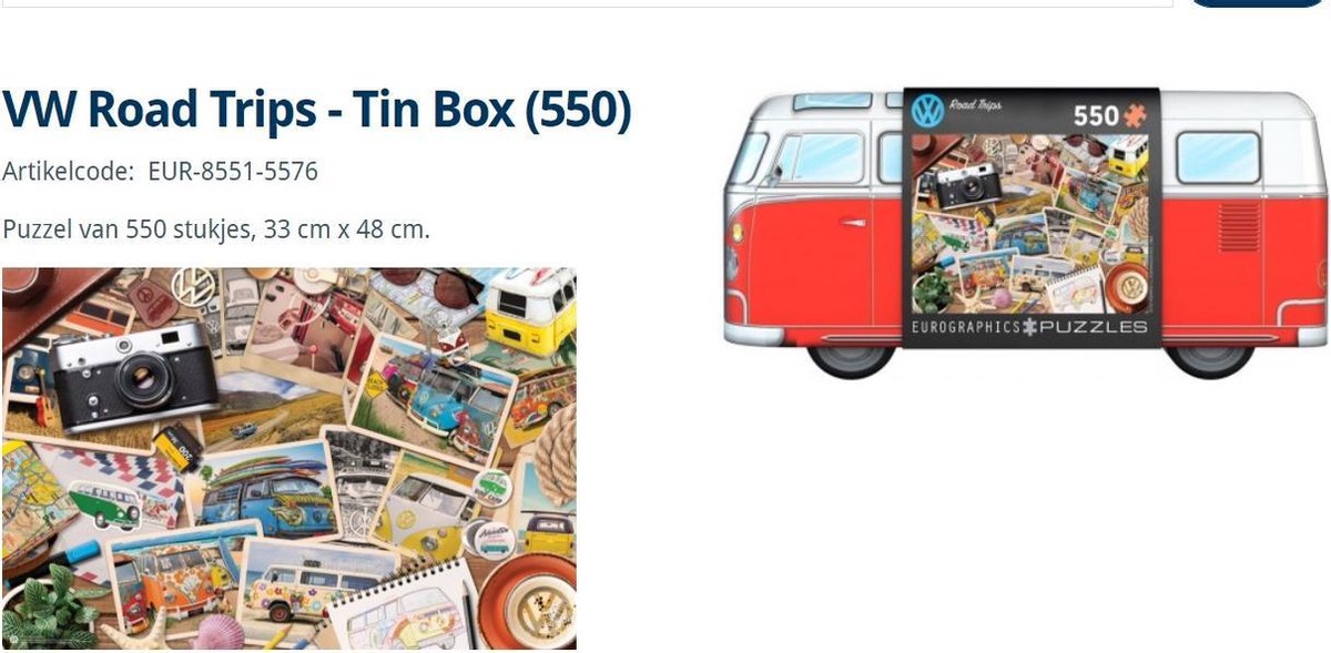 Puzzel 550 stukjes - VW Road Trips - Tin Box