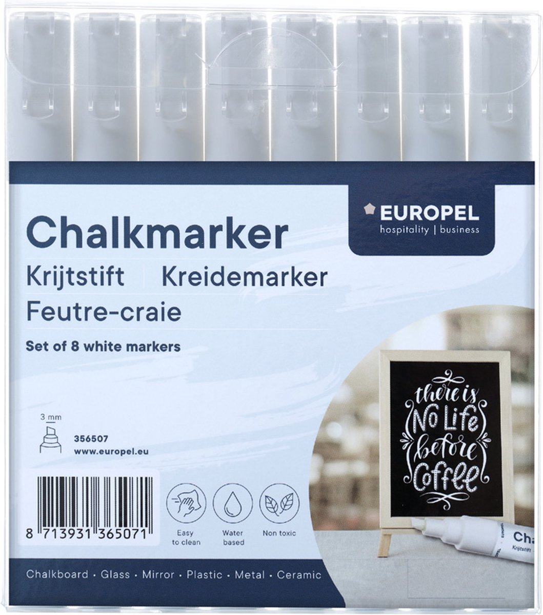 Europel - 3mm - wit - krijtstiften voor krijtbord - raamstiften - omkeerbare punten - waterbasis - 8 stuks
