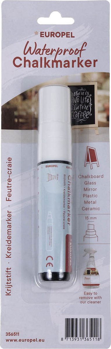 Europel Watervaste Krijtstift - 15mm - Wit – 1 stuk - Perfect voor krijtborden en creatieve projecten