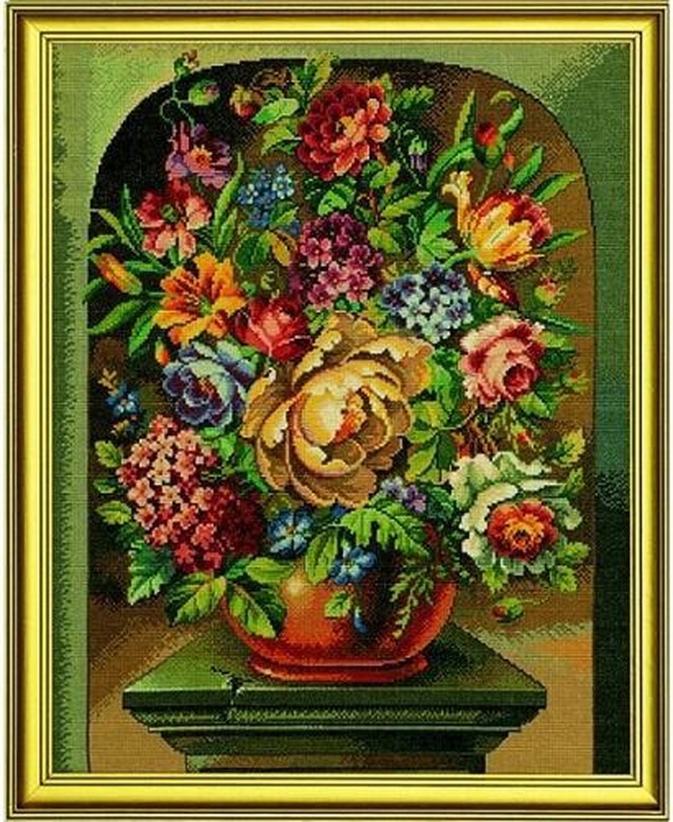 Borduurpakket Bloemen in pot van Eva Rosenstand met telpatroon op linnen