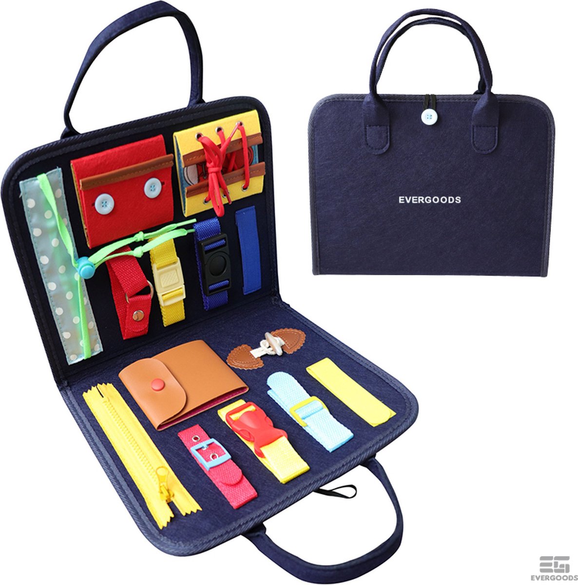 EverGoods Montessori Speelgoed - Busy Board - Montessori - Activiteitenbord - Motoriek Speelgoed - Kinderspeelgoed - Sensorisch Speelgoed - Blauw