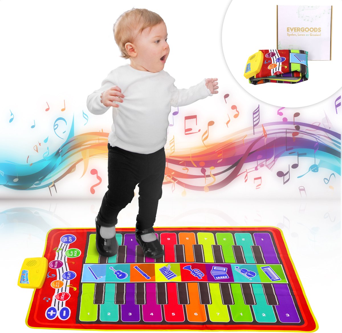 EverGoods Muzikale Speelgoedmat - Muziekmat - Dansmat - Interactief Speelgoed - 10 Piano Toetsen - 8 Instrument Geluiden