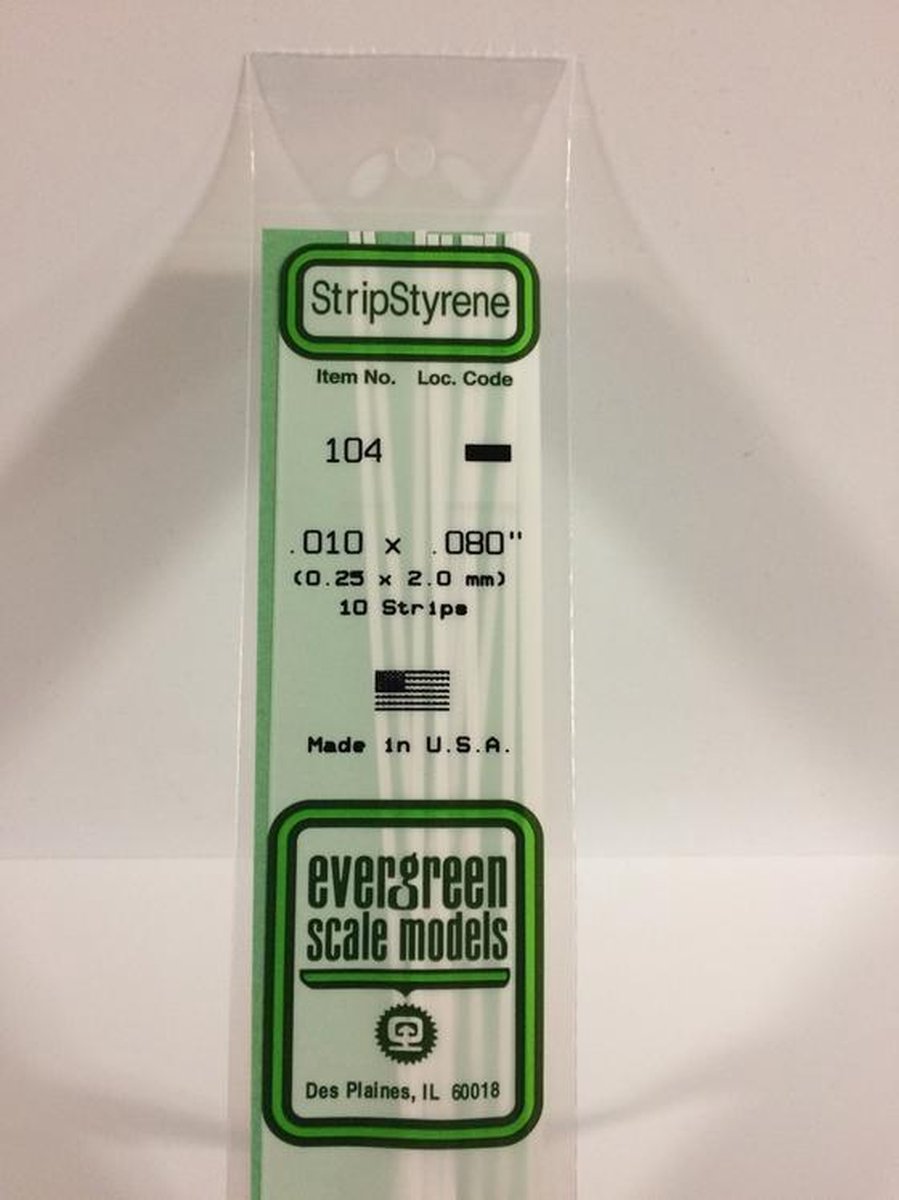 Evergreen Modelbouwdecoratie - 104 Strip 0,25mmX2mmX35cm - 10 stuks Styreen