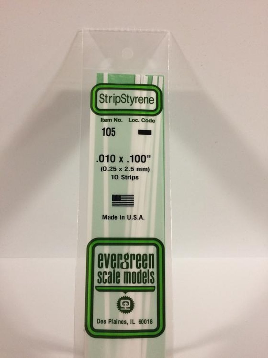 Evergreen Modelbouwdecoratie - 105 Strip 0,25mmX2,5mmX35cm - 10 stuks Styreen