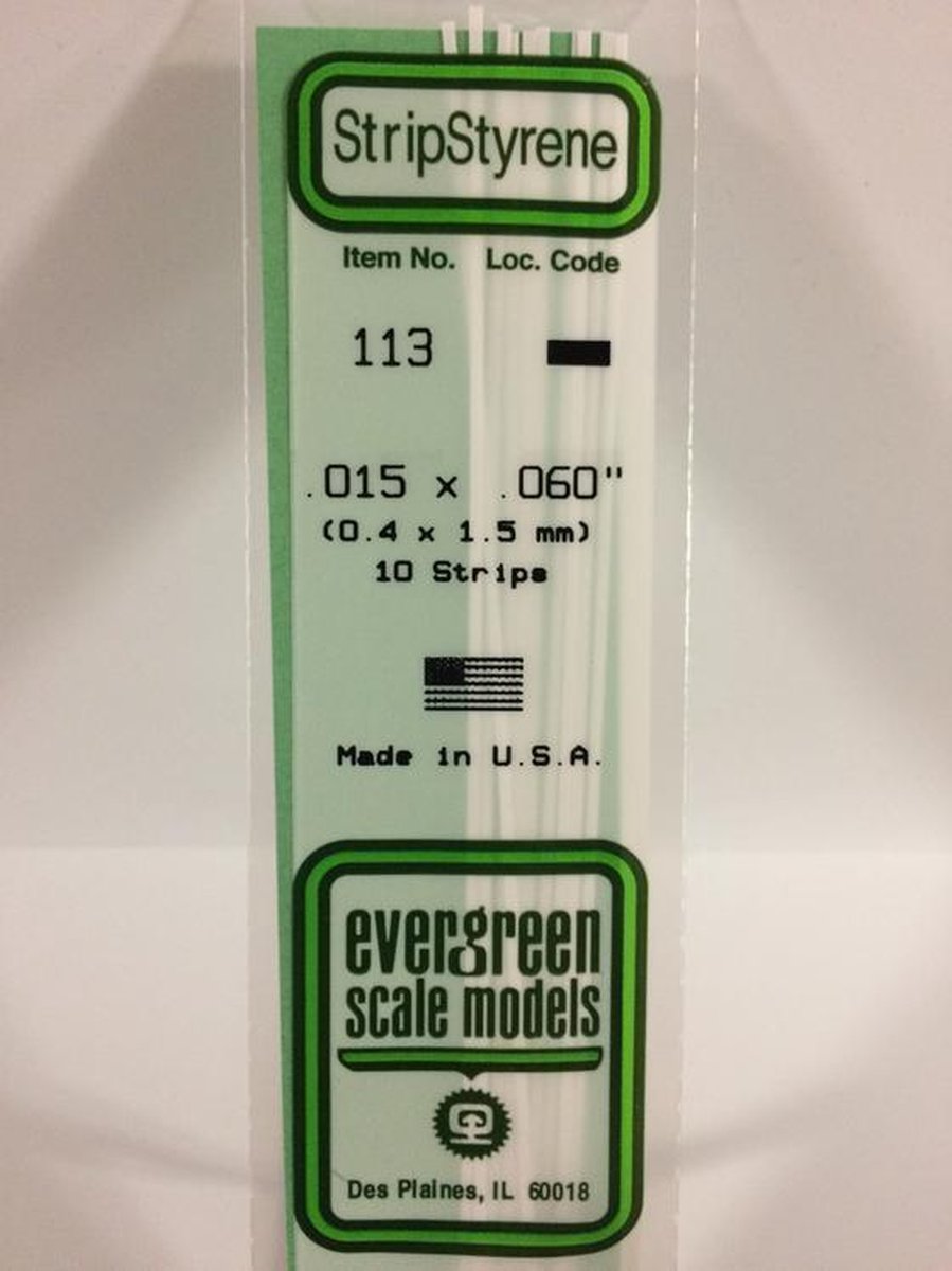 Evergreen Modelbouwdecoratie - 113 Strip 0,4mmX1,5mmX35cm - 10 stuks