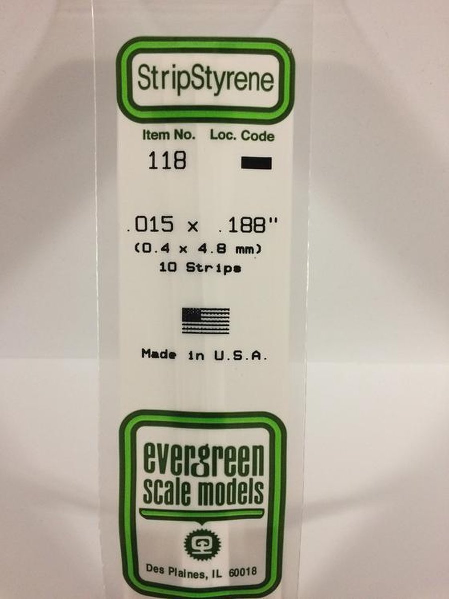 Evergreen Modelbouwdecoratie - 118 Strip 0,4mmX4,8mmX35cm - 10 stuks