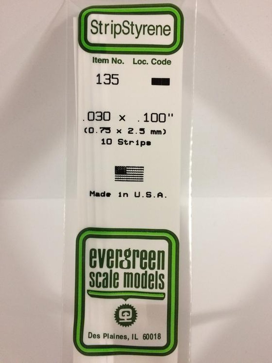 Evergreen Modelbouwdecoratie - 135 Strip 0,8mmX2,5mmX35cm - 10 stuks