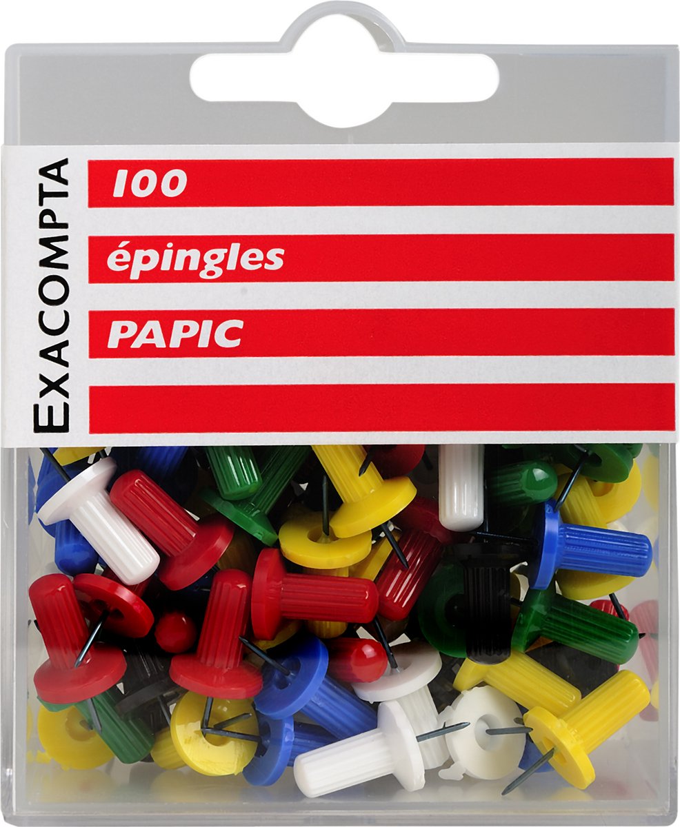 Exacompta Doos met 100 prikbordspelden Papic - punthoogte 7mm - 10mm diameter - Geassorteerd - 14996E