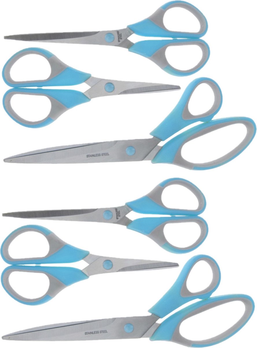 6x stuks scharen / scharenset 14 / 17 / 21 cm blauw - hobbyscharen / textielscharen / universele schaar / huishoudscharen
