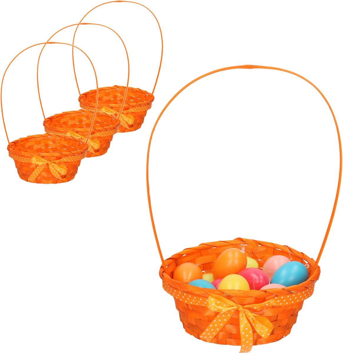 Excellent Houseware Rieten mandje met hengsel - 8x stuks - oranje - 21 x 39 cm - Opbergen - Paaseieren mandje