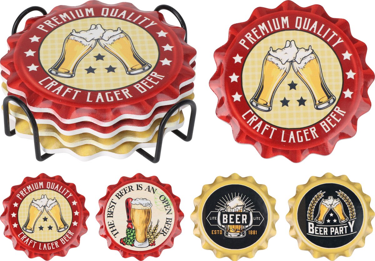 Excellent Houseware onderzetter set beer karton 4 stuks in houder.