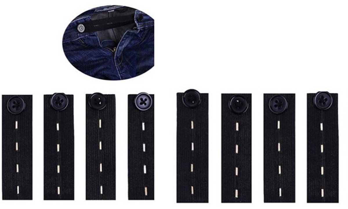 EXCITAT Elastische tailleverlenger - Tailleverlenger - Verstelbare tailleverlenger - geschikt voor broeken, jeans en jurken - Unisex - 8-pack - Knoopsluiting