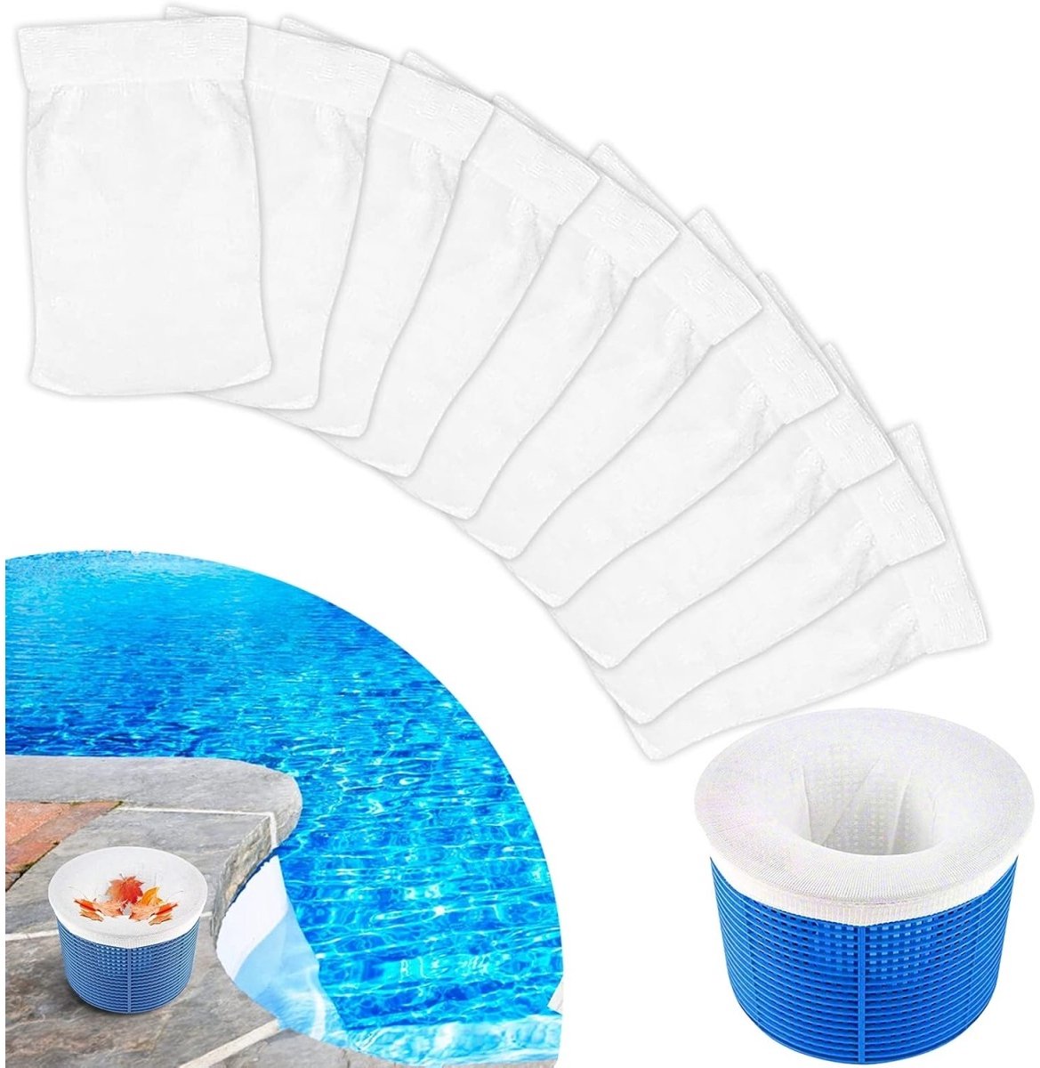 EXCITAT Filtersokken - Schermen - Zwembadsokken - Skimmersokken voor zwembaden -Skimmernetten voor fijne filtratie - Filteraccessoires - Skimmersokken - Filtermandsokken - Skimmermanden - Zwembaden - Herbruikbaar - Verpakking van 10