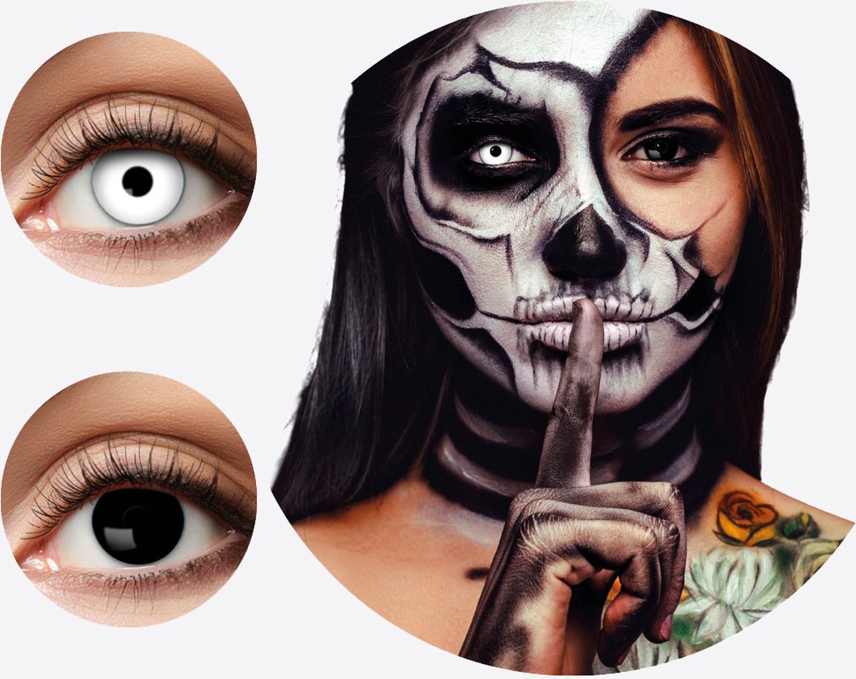 Duo Kleurlenzen Black vs White - Unieke Fantasie lenzen - 2 kleuren - Zombie witte lenzen - Heks zwarte lenzen