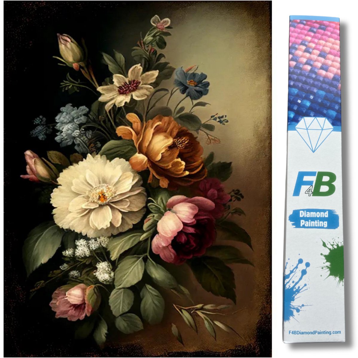 F4B Diamond Painting Bloemen in Vaas – 30x40 cm – Vierkante Steentjes