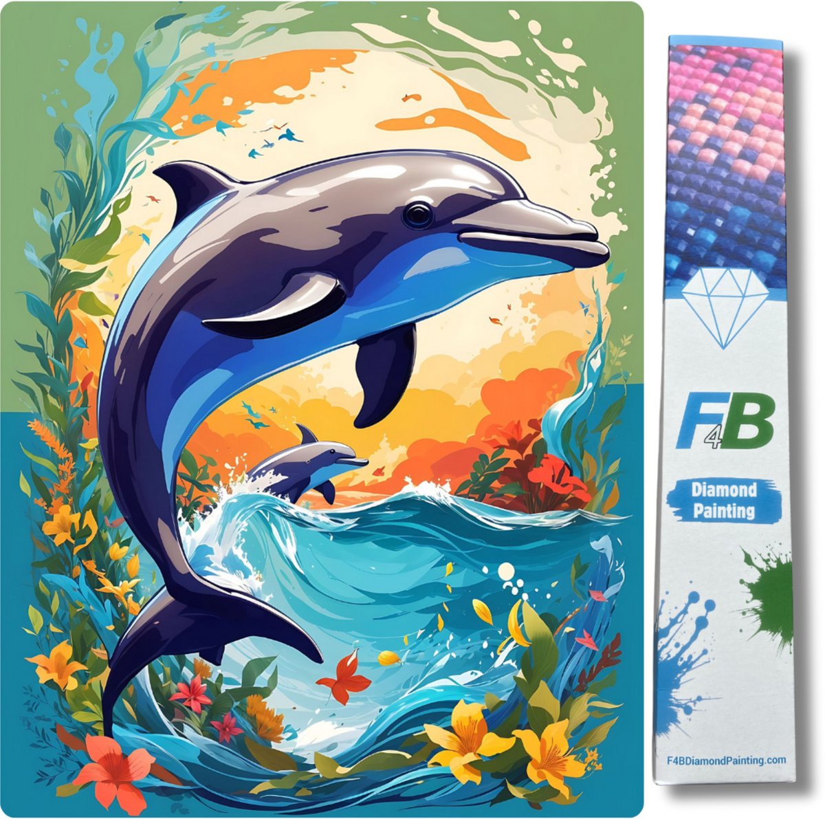 F4B Diamond Painting Dolfijn - 30x40 cm - Vierkante steentjes - Dieren