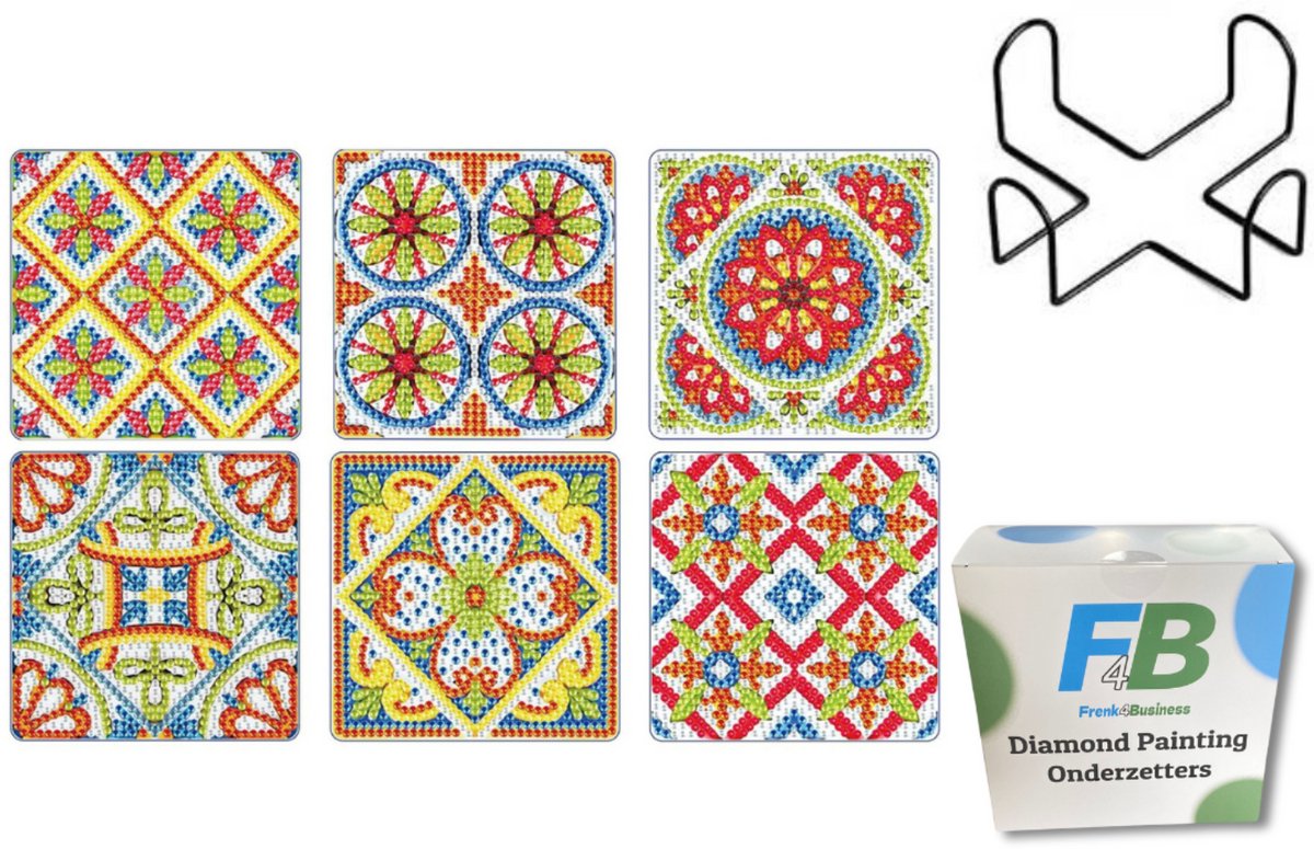 F4B Diamond Painting Onderzetters Mandala (3) - 6 stuks - Met houder