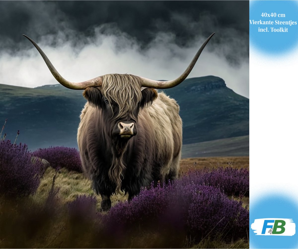 F4B Diamond Painting Schotse Hooglander – 40x40 cm – Vierkante Steentjes