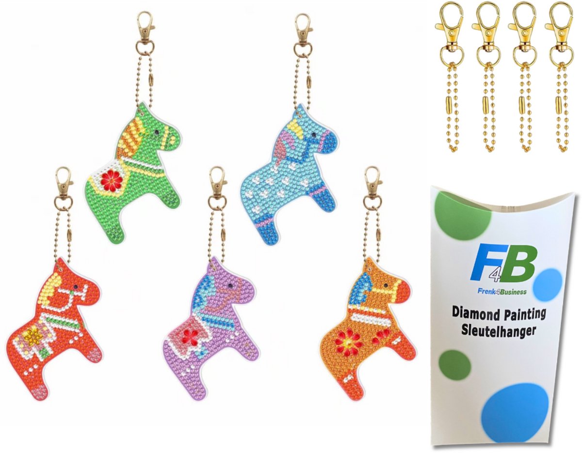 F4B Diamond Painting Sleutelhangers Paarden – 5 Stuks – Dubbelzijdig