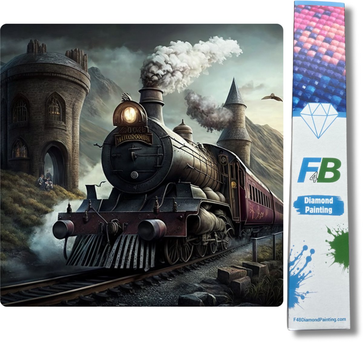 F4B Diamond Painting Trein – 40x40 cm – Vierkante Steentjes – Voertuigen