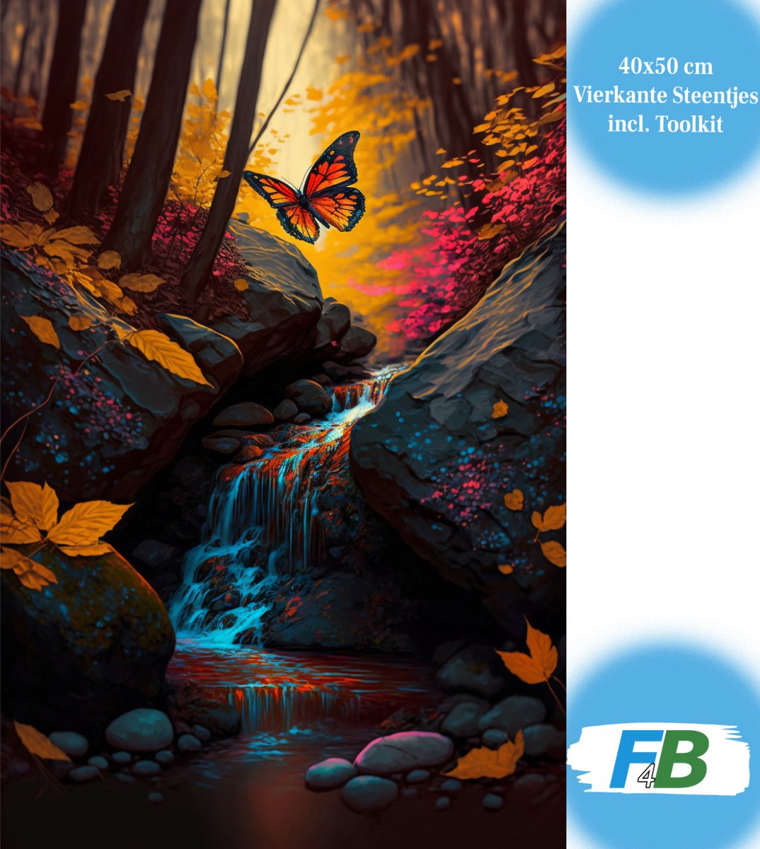 F4B Diamond Painting Vlinder in Herfstlandschap – 40x50 cm – Vierkante Steentjes