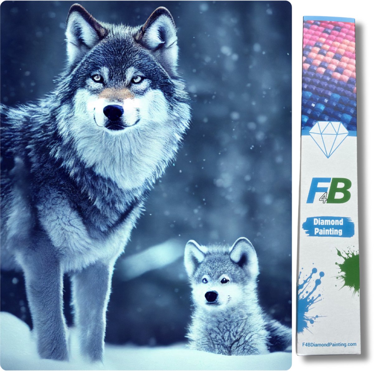 F4B Diamond Painting Wolf met Welpje - 30x40 cm - Vierkante steentjes