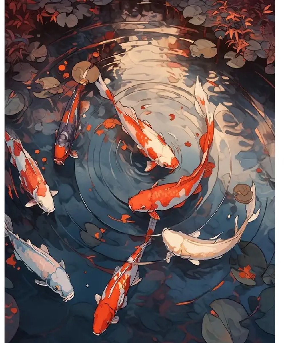 FA-VE Schilderen op Nummer – Koi Karper Vijver – 40x50 cm – DIY Oprolbaar Schilderdoek – Inclusief Verf & Penselen