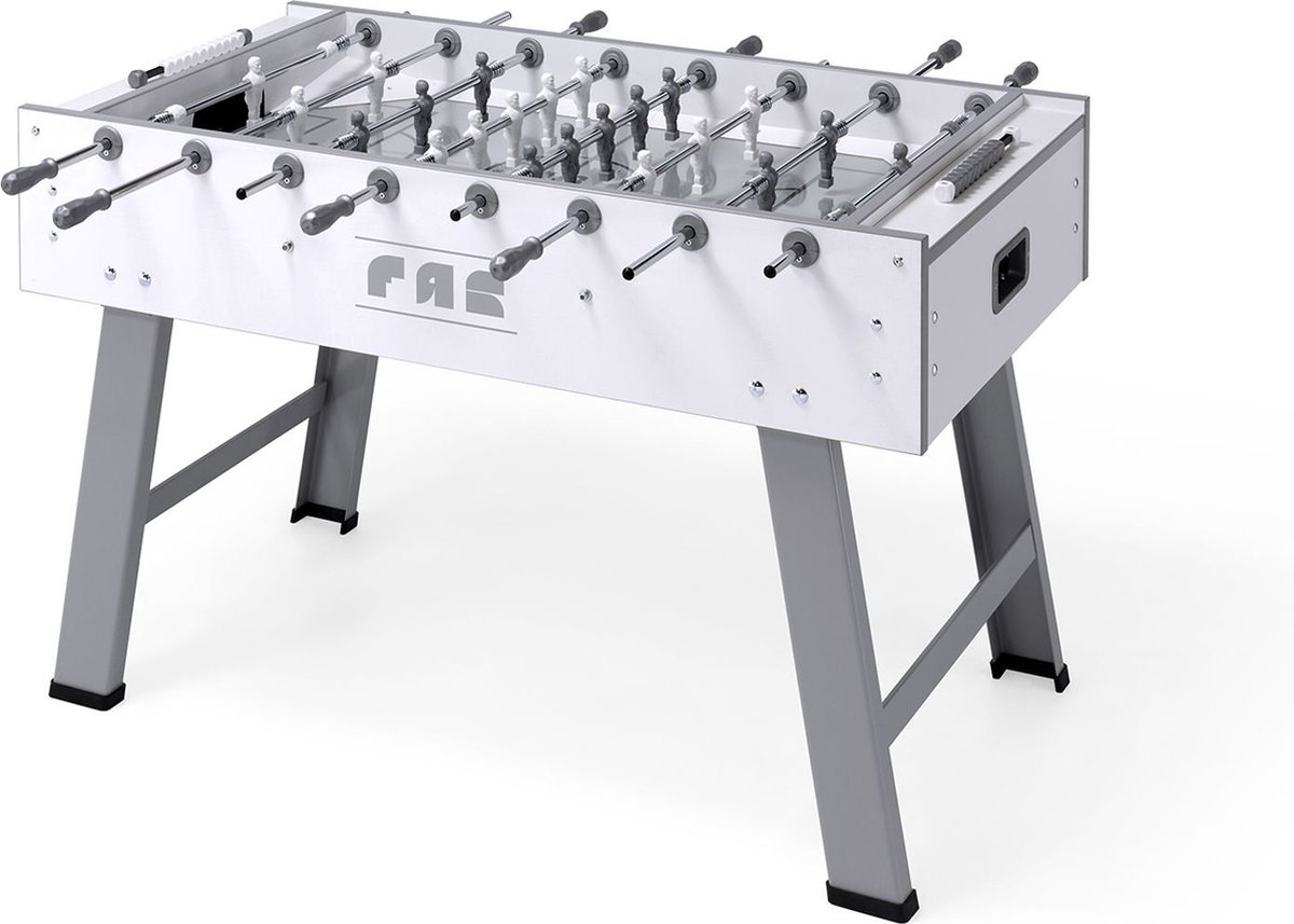 FAS Charme - Tafelvoetbal - wit - 16 mm doorlopende stangen - ijzer en hout - glazen speelveld - Made in Italy - 62KG - Gegoten poppen - geleverd met 5 tafelvoetbal balletjes - Kantoor gebruik - Thuisgebruik - Horeca