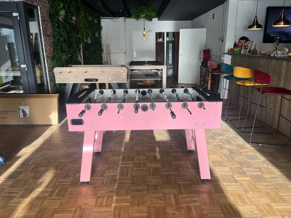   Roze Pink Lady Voetbaltafel - Pink Blossom - Compleet Roze wedstrijdtafel - Onderstel in kleur gespoten - speelveld roze - gemonteerd geleverd