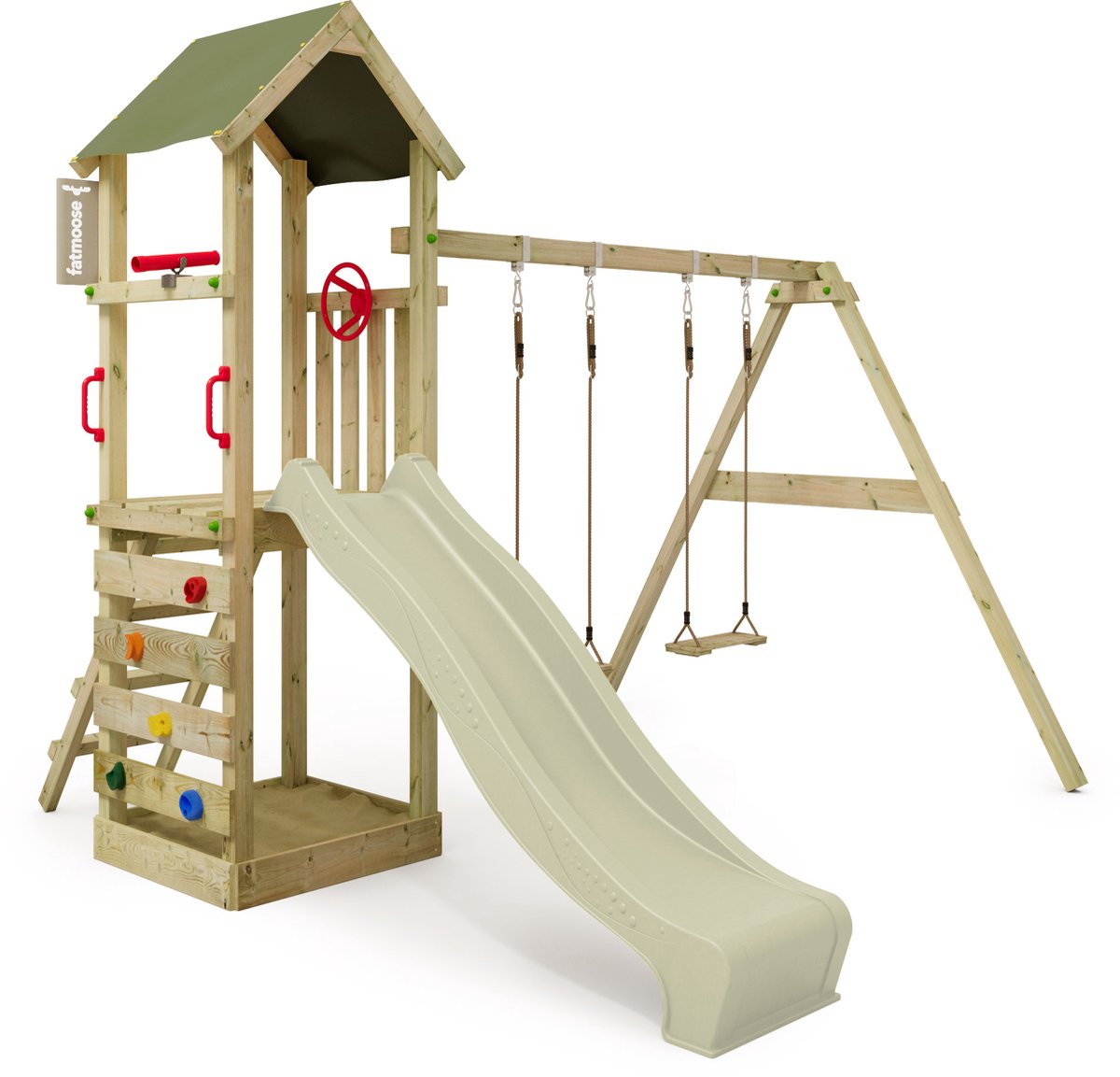 FATMOOSE Speeltoestel KiwiKey - Speeltoestel met schommel in klassiek design - Saliegroen
