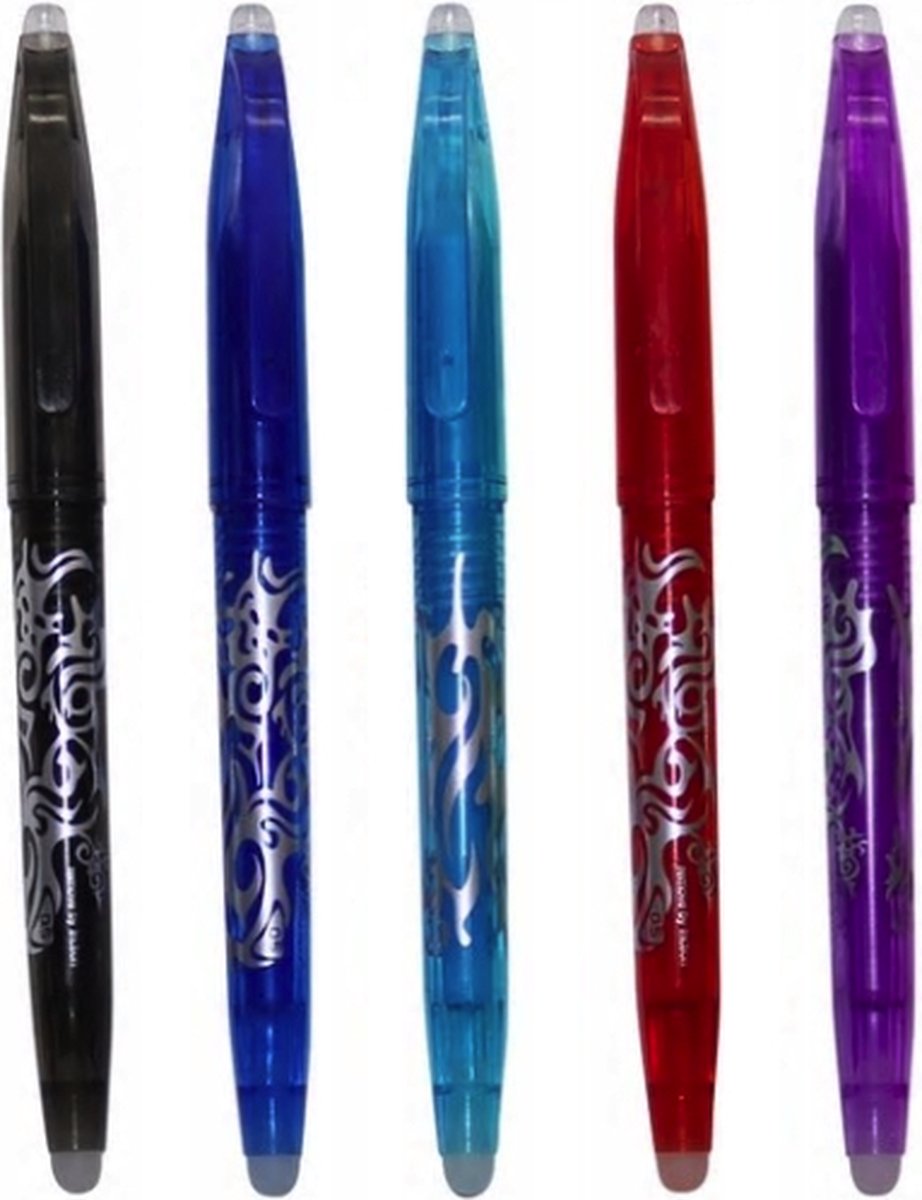 5x Femur Uitgumbare Pennen - Uitwisbare Pen - Gelpen met Uitwisbare Inkt - Licht & Donker Blauwe Pen - Zwarte Pen - Paarse Pen - Rode Pen