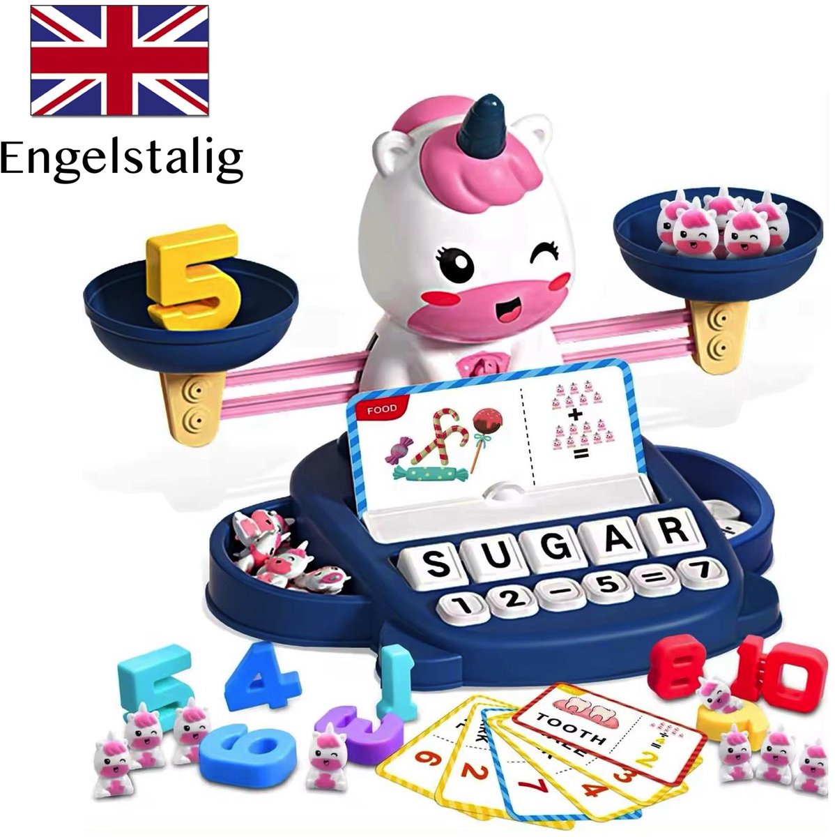 FEMUR Engelstalig Rekenspeelgoed - Kinderspeelgoed - Balanceren - Spelen Leren - Leren Rekenen - Leren Tellen - Balance Game - Ik Leer Rekenen - Ik Leer Tellen - Montessori Speelgoed - 4 Jaar - 5 Jaar - 6 Jaar - Unicorn