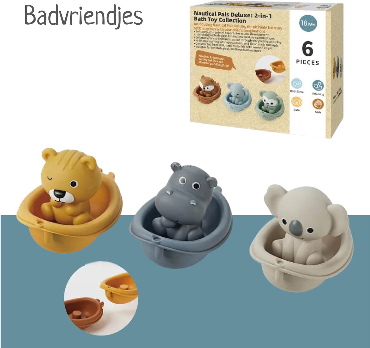 Femur - Badspeelgoed - Badvriendjes - Bootjes - Nijlpaard - Tijger - Koala