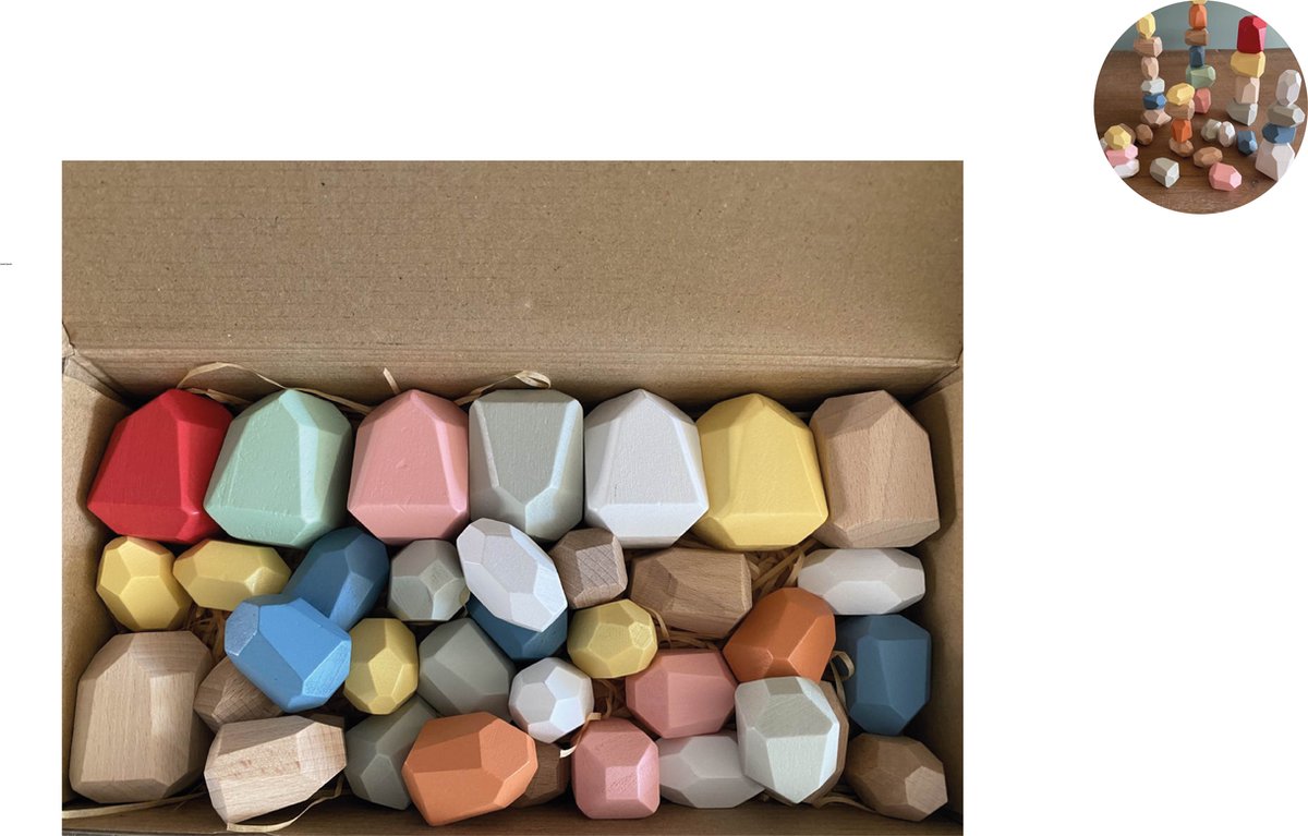 Femur - Houten Stapelstenen - Stapelblokken XXL-set - - Balancerende Stenen - Speelblokken - Montessori Speelgoed - Kinder Speelgoed - Educatieve Puzzel - Stapeltoren - Handgemaakt Speelgoed - 30 STUKS