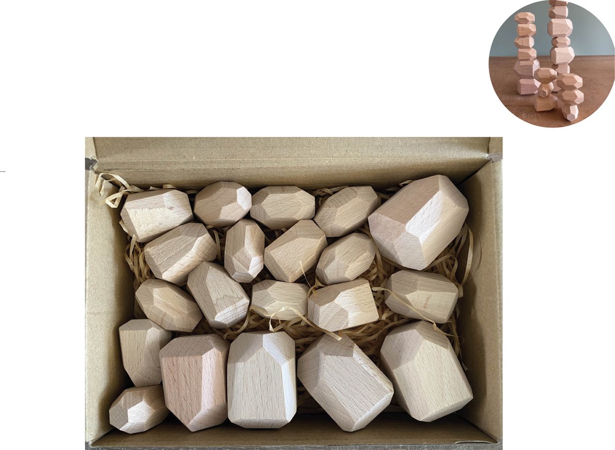 Femur - Houten Stapelstenen -BLANK - Stapelblokken - Balancerende Stenen - Speelblokken - Montessori Speelgoed - Kinder Speelgoed - Educatieve Puzzel - Stapeltoren - Handgemaakt Speelgoed - 20 STUKS