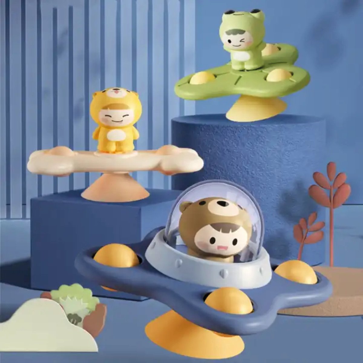 Femur - Spinner - Fidget - Badspeelgoed - Baby Spinner - 3 stuks - UFO - Speelgoed - Poppetjes - Fun - Rage - Zuignap - Sensorisch Speelgoed - Kinderen - Kerst