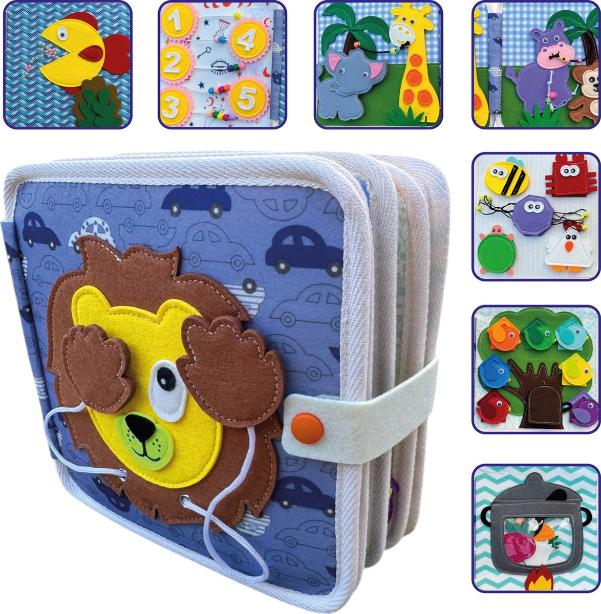 Femur – Leeuw – Speelboek – Vilten – Dieren - Montessori – Sensomotorisch - Busy Board - Vilt