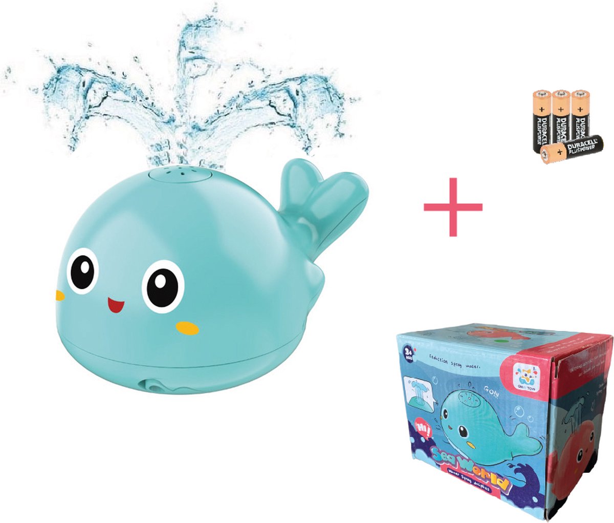 Femur® - Wally de Walvis - GROEN - Badspeelgoed - Badspeeltje - Lichtgevend - Sensor Fontein - Bad - Water - Zwembad - Baby - Peuter - Kleuter - LED - INCLUSIEF Batterijen