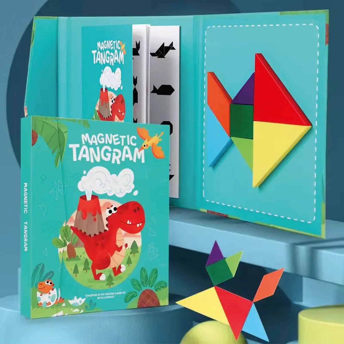 Tangram - Dino - Magnetisch - Montessori – Vormenpuzzel – Boek – Kinderen – Peuters - Kleuters