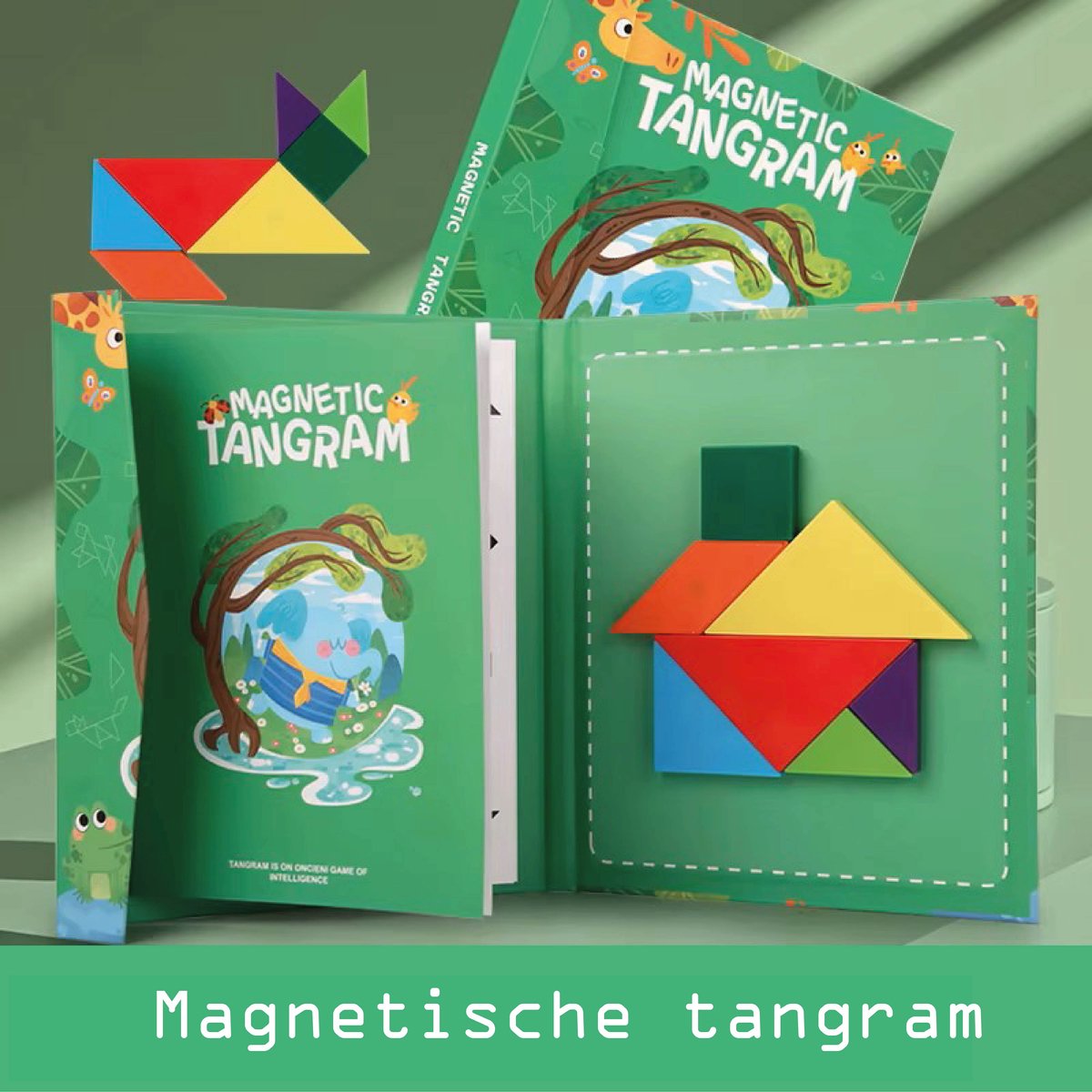 Tangram - Olifant - Magnetisch - Montessori – Vormenpuzzel – Boek – Kinderen – Peuters - Kleuters