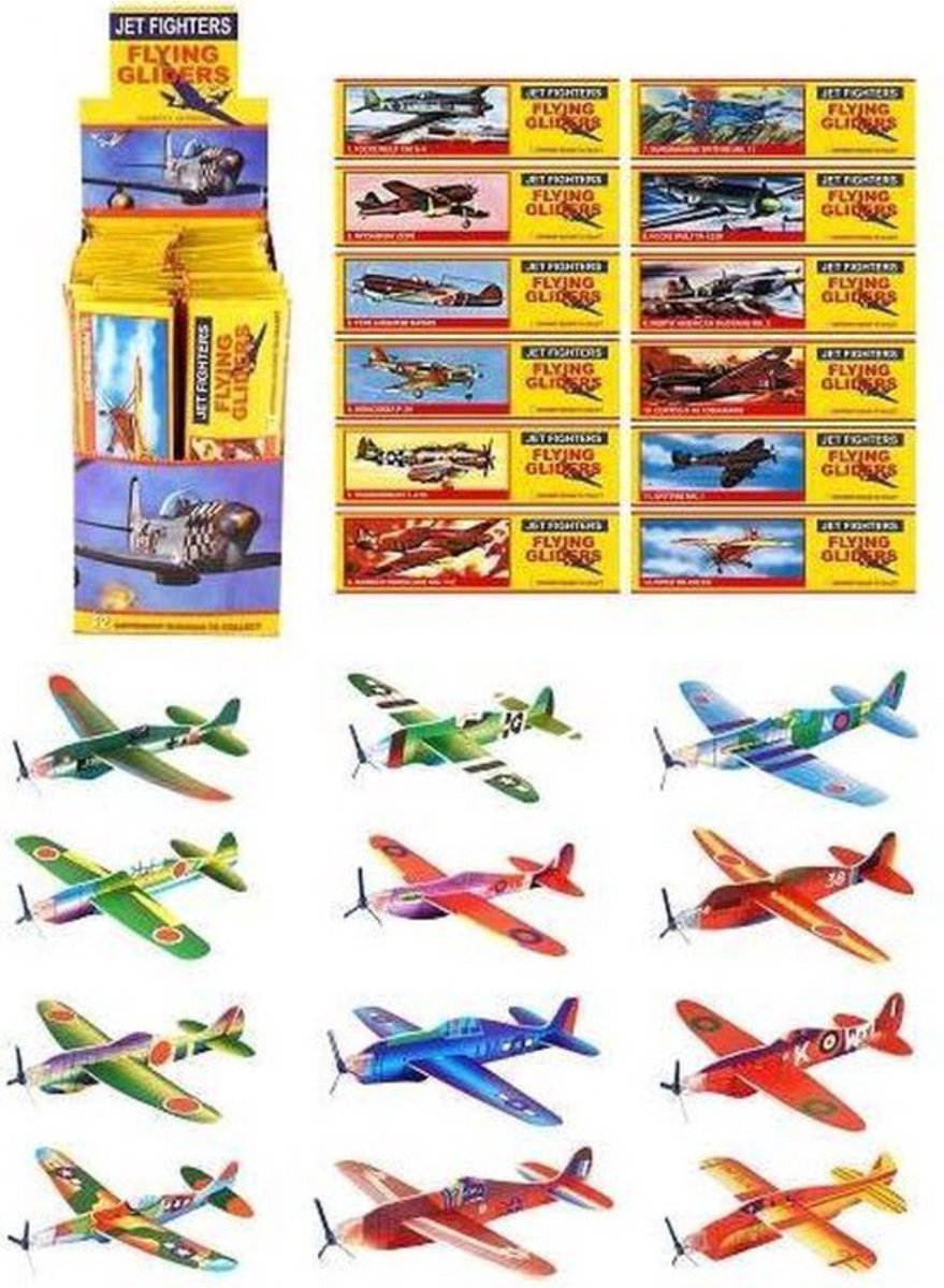 FG Foam Vliegtuigen 48 STUKS - Uitdeelcadeautjes - Foam vliegtuig - Zweefvliegtuigen - Fighter Glider - Mix soorten
