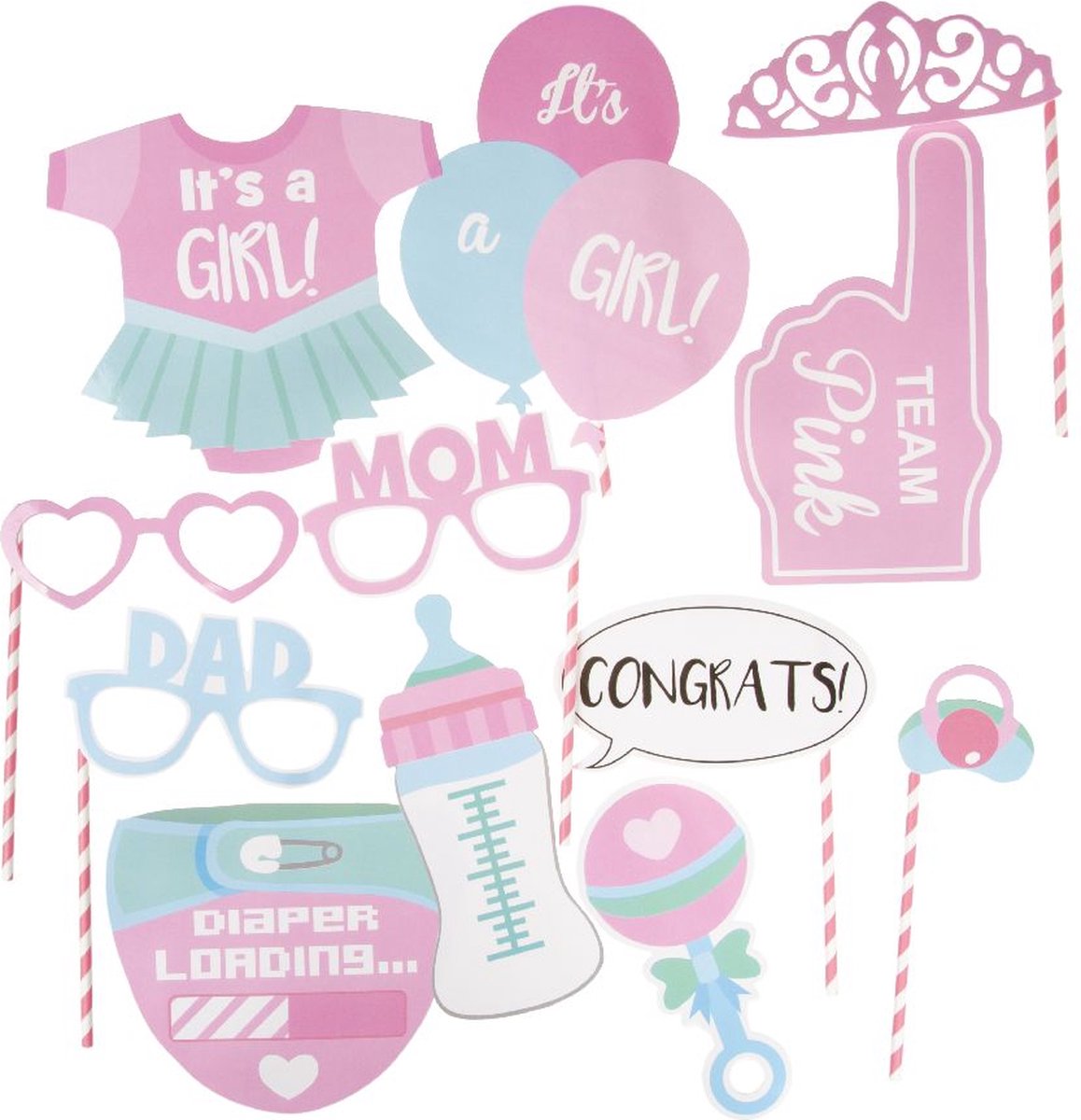 Photoprops Baby Meisje - 12 delig - Its a Girl - Baby Shower - Gender Reveal - Roze