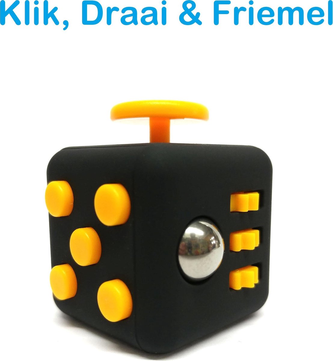 FIDG-IT Fidget Cube anti stres speelgoed - Fidget Pad - Fidget toys - Meisjes speelgoed - Jongens speelgoed - Sinterklaas - Stresbal - Zwart - Oranje