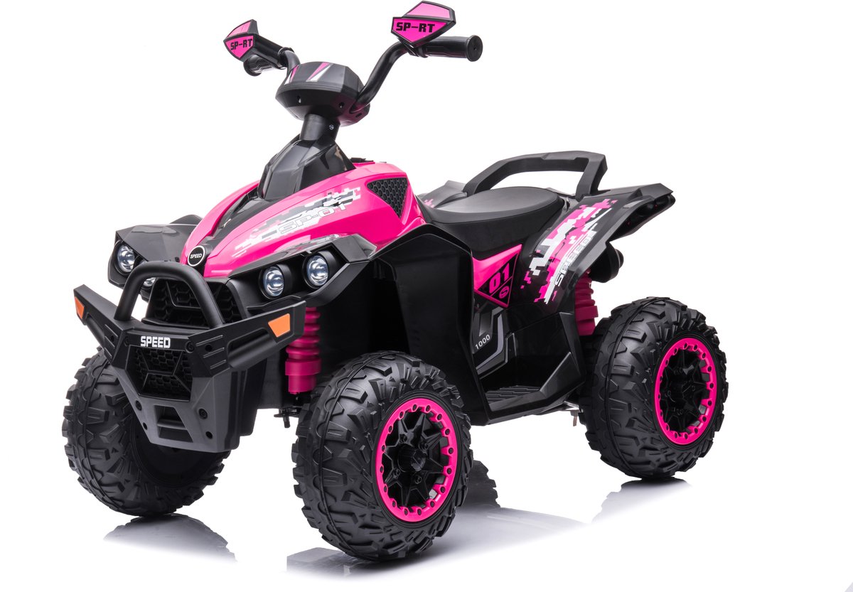 Elektrische Quad 12V voor kinderen - Elektrische kinder quad accu - accu quad - Accuvoertuigen - Rubberen banden - Leder zitje - Roze