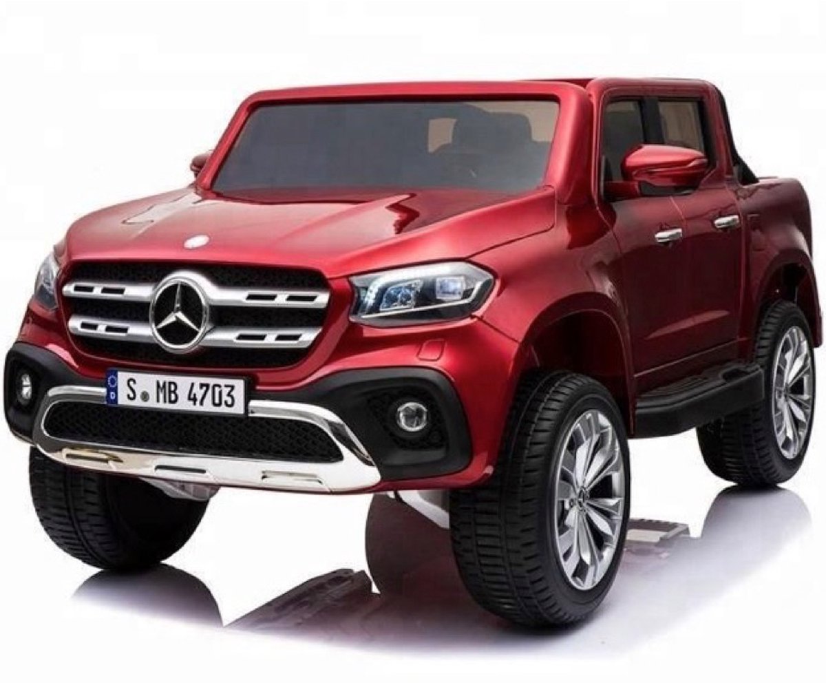 Elektrische kinderauto, Mercedes Benz X-KLASSE 12V Kinderauto 2-persoons, 4x4 lederzitje + rubberen banden Metallic Rood