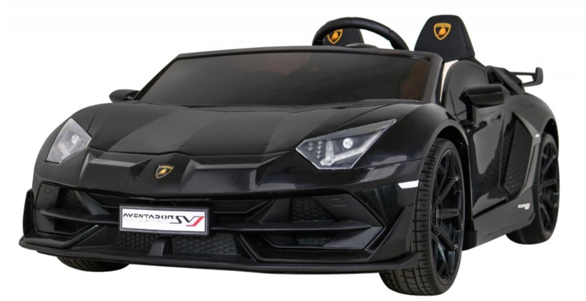 Lamborghini Aventador SVJ 2-Persoons elektrische kinderauto 24v met Afstandsbediening met rubberen banden en lederzitje (Zwart)